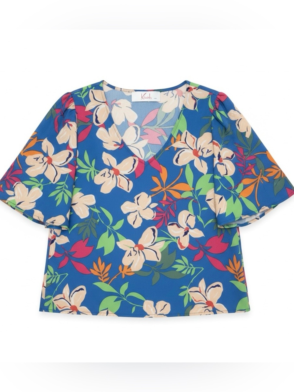 NWOT Krush Size Small 100% Polyester Floral V-neck Flared Elbow Sleeves
